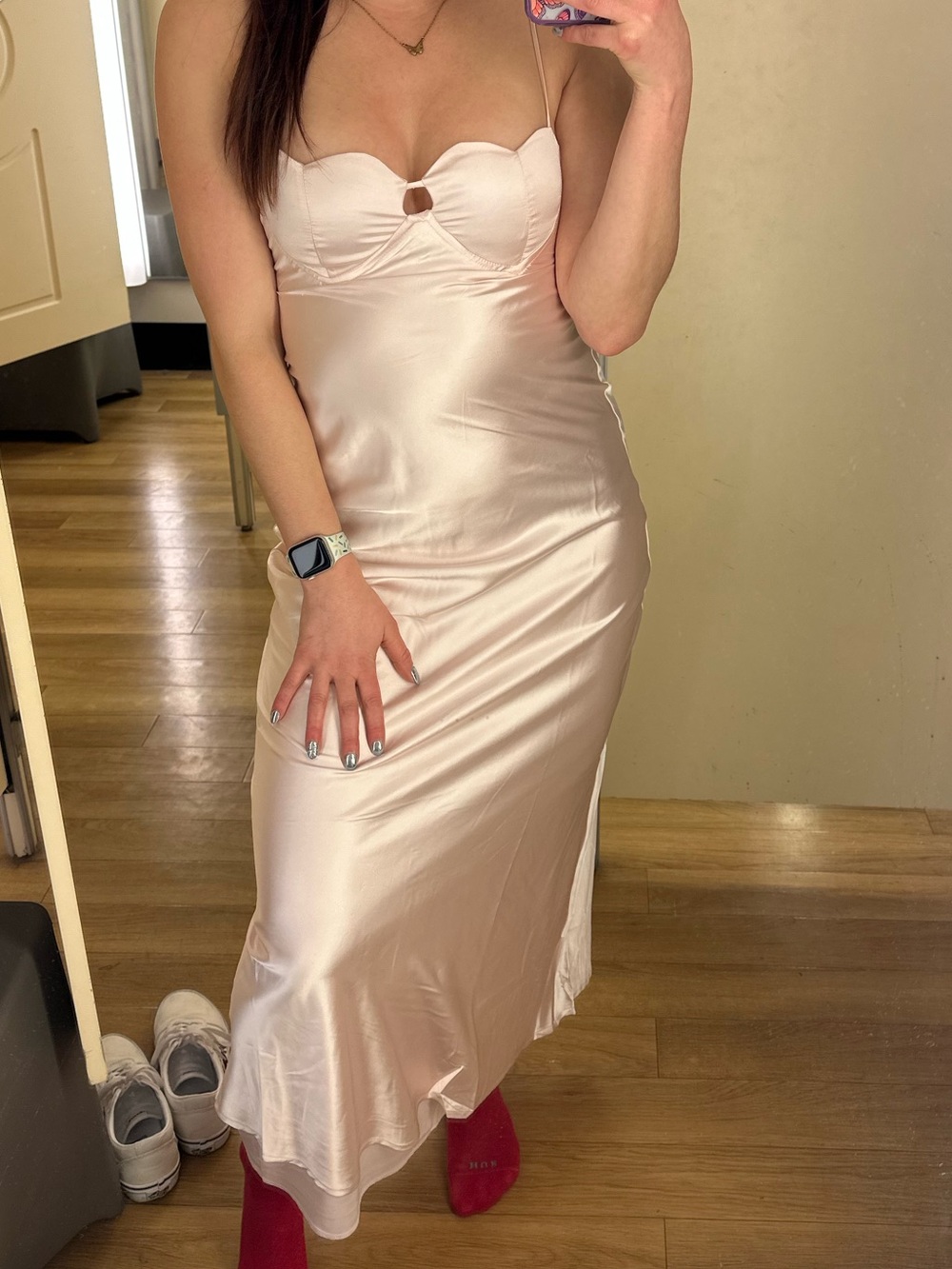 Satin Slip Dress in Soft Blush